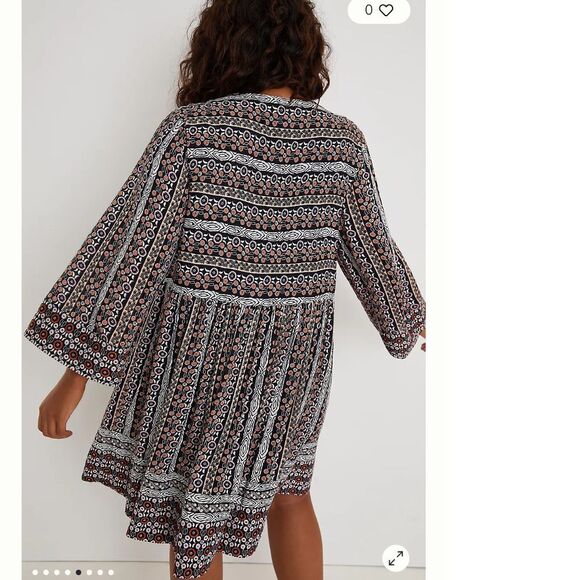 Anthropologie Mauve Boho Floral Print V-Neck Tunic Dress with Embroidered Detail - Picture 2 of 7